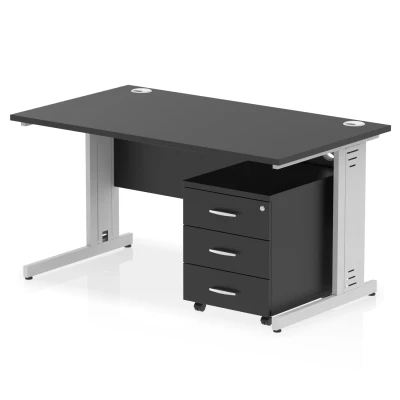 Image of Impulse 1400x800 Desk Black/Silver Cable Managed Leg 3 Dr Mobile Ped
