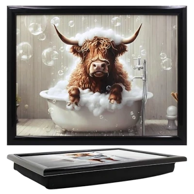 Image of Lesser &amp; Pavey Urban Art Highland Cow Wow Laptray For Food Serving Breakfast Comfortable Lap Trays With Bean Bag Cushion Home Daily Use Durable Eating On Adults