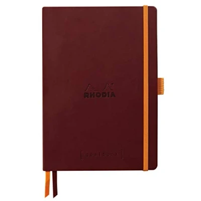 Image of RHODIA 117800C Soft Notebook Bullet Journal Goalbook Burgundy A5 Dotted Dot 240 pages 90g Ivory Clairefontaine Paper 2 Ribbons, Elastic Closure Faux Leather Cover
