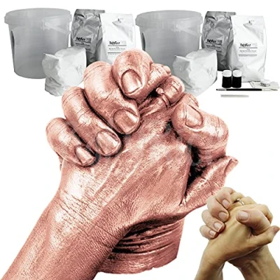 Image of BabyRice UK 3D Hand Casting Kit Couple Rose Gold Paint Makes 2 x Couples Casts 2kg Alginate 3kg Plaster Anniversary Present Unique Wedding Gift Engagement Gifts