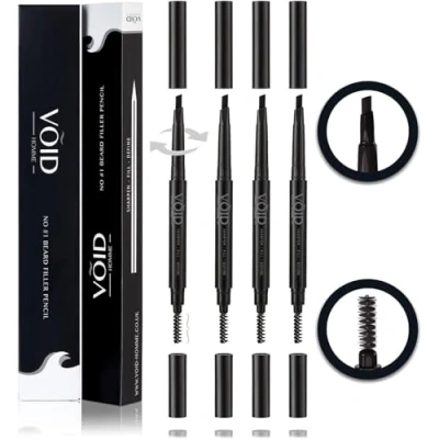 Image of VOID Homme Beard Pencil Filler (Black, Set of 4) Instant Pen for Thicker Beard, Mens Filling Kit, Thickener and Waterproof Kit