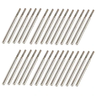 Image of BQLZR Silver 3mm Shank 2mm Cylinder Point Diamond Coated Tipped Rotary Burr Glass Drill Bit Pack of 30