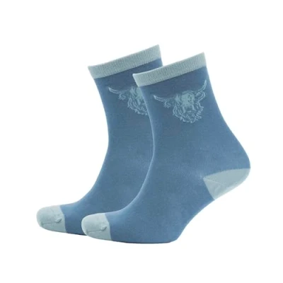 Image of Heilan Coo Ladies Bamboo Ankle Socks, UK 4 7 Highland Cow Socks (UK, Numeric, 4, 7, Regular, Slate Blue)