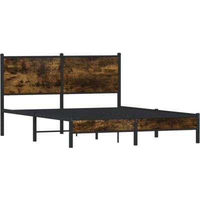 Image of vidaXL metal bed frame double 137x190 cm smoked oak, steel construction, modern design, versatile bedroom furniture