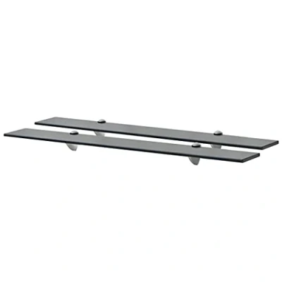 Image of vidaXL Floating Wall Shelves, Set of 2, Black, Tempered Safety Glass Material, Durable Zinc Alloy Brackets, Modern Stylish Look, Easy Assembly, Versatile Application. Perfect Size for any Room.