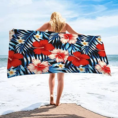 Image of Beach Towel Blue Red Tropical Bath Towels Large Soft Swimming for Adults children Microfibre Travel Sports Gym 70x150cm