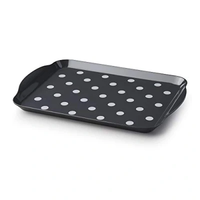 Image of Zeal Melamine Food Serving Tray with Handles and Lipped Edges, Dotty Polka Dot Lap 30 x 21cm, Dary Grey