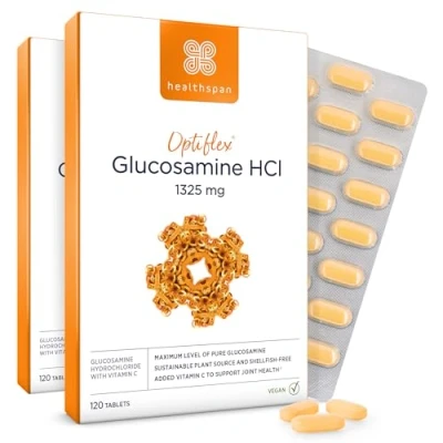 Image of Healthspan Optiflex Glucosamine HCI 1,325mg with Vitamin C Shellfish Free Vegan Tablets for Joint Health 40% More Than Sulphate Added (240 Tablets)