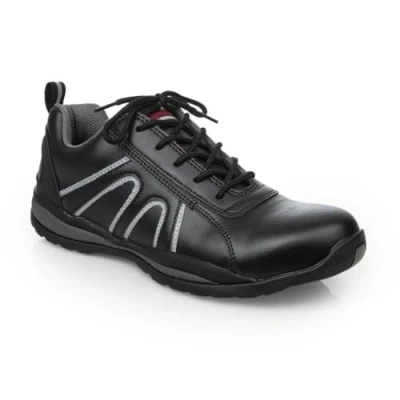 Image of Slipbuster Slip Resistant Safety Trainers with Steel Toe Caps, Black, UK Size: 3 / EU 36, Slimline Design, Breathable Microfibre, 100% Vegan Friendly, A708 36