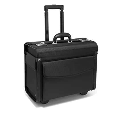 Image of Tassia Wheeled Pilot Case Business 16&quot; Laptop Flight Briefcase Bag Designer Briefcase, Case, Rolling Hand Luggage Suitcase, Signature Collection