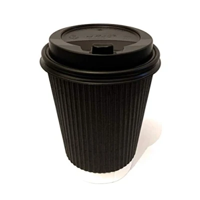 Image of 50 Ripple Insulating Disposable 8oz Cups with Closable Lids for Coffee Tea and Other Hot Drinks Triple Walled Paper (8oz Pack lids) Bundle