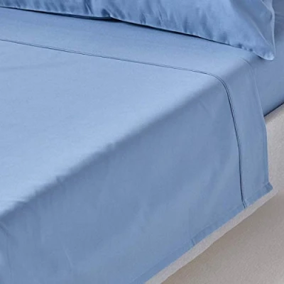Image of HOMESCAPES 1000 Thread Count Egyptian Cotton Blue Flat Sheet King Size Luxury Bed