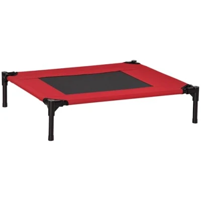 Image of PawHut Elevated Pet Bed Portable Camping Raised Dog w/ Metal Frame Black and Red (Medium)