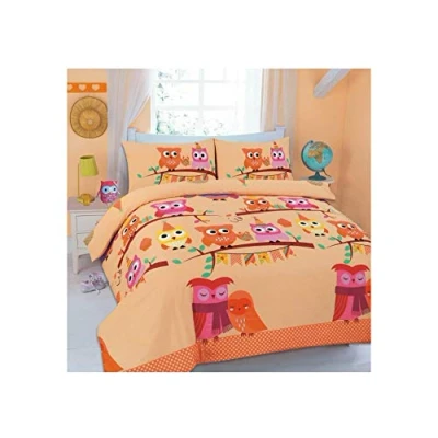 Image of Maria Luxury Bedding &amp; Linen Cute Owl Peach Duvet Cover Sets, Quilt Set, Single, Double, King, Super King (King)