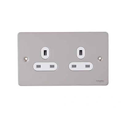 Image of Schneider Electric Ultimate Flat Plate Unswitched Single Power Socket, Pole, 13A, GU3250WPN, Pearl Nickel with White Insert
