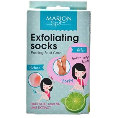 Image of Marion Spa Exfoliating Foot Treatment Socks With Active Liquid 5% Urea, AHA Soft Smooth