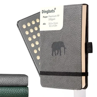 Image of Dingbats* Wildlife Dotted Reporter A6 Notebook PU Leather Hardcover Pocket Journal for Work, Travel Pocket, Elastic Closure, Pen Holder, Bookmark