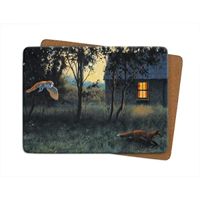 Image of Julian Friers Owl and Fox Large Table Mat by Wildlife Artist Non slip Cork backed Placemat