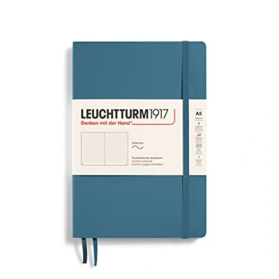 Image of LEUCHTTURM1917 363399 Notebook Medium (A5), Softcover, 123 Numbered Pages, Stone Blue, Dotted
