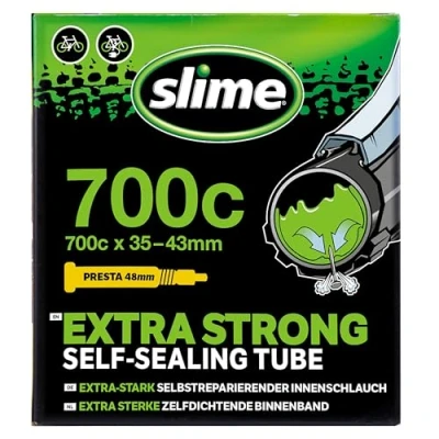 Image of Slime 30102 Bike Inner Tube with Puncture Sealant, Self Sealing, Prevent and Repair, Presta Valve 700c x 35 45