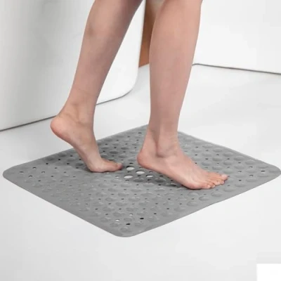 Image of Albert Austin Bath Mat Durable Anti Slip Rubber Shower 54 x 54cm Mould with Drain Holes and Suction Cups Safe Comfortable for Elderly Children Easy Machine Washable Grey (Small)