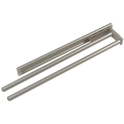 Image of Pull Out Kitchen Bathroom Tea Towel Holder Rail 2 Arm Aluminium Finish x1