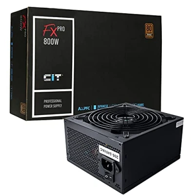 Image of CiT FX Pro 800W Power Supply (No Cable inc.), Non Modular, APFC, Japanese Tk Main Capacitor, 80 Plus Bronze, 88% Efficiency, 14cm Cooling Fan, For Gamers Black