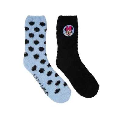 Image of Disney Minnie Mouse Cuddly Socks for Women Fluffy Winter Warm Blue/Black (Pack of 2), Blue/black, 39 42