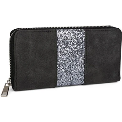 Image of styleBREAKER Wallet with Surrounding Sequin Stripes, Zipper, Wallet, Women 02040056, Colour:Black