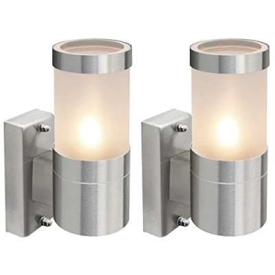 Image of Long Life Lamp Company 2 X Stainless Steel Garden Wall Light Frosted Glass Cover IP44 ZLC016