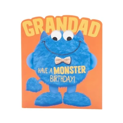 Image of UK Greetings Birthday Card for Grandad Blue Googly Eyed Monster Design