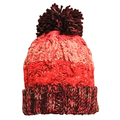 Image of Beechfield Stylish Cuffed Design Corkscrew Pom Beanie Cherry Sherbet
