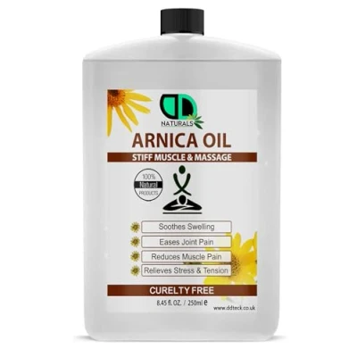 Image of 100% Natural Arnica Massage Oil Pain Relief for Muscles &amp; Joints Soothes Stiffness, Relieves Stress and Tension Improves Circulation Skin Health (250ml Postal)