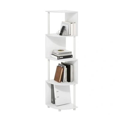 Image of Furinno Econ 4 Tier Zigzag Corner Shelf Bookcase, Bookshelf, White/White