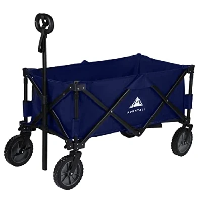 Image of Collapsible Portable Wagon Trolley Folding Wheeled Festival Cart For Camping Beach Outdoor Leisure (Navy)