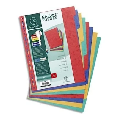 Image of Exacompta Ref 1408E Nature Future Dividers Suitable for A4 Documents, Pre Punched, 225gsm Genuine Pressboard, 8 Part Dividers, FSC Certified Multi Coloured
