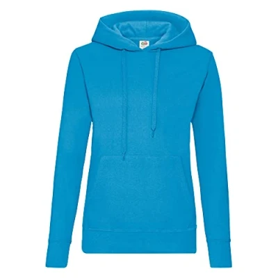 Image of Fruit of the Loom Women&#039;s Pull over Classic Hooded Sweatshirt Clasic, Blue (Blue), S UK