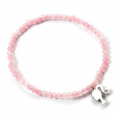 Image of Barbie Sterling Silver Silhouette &amp; Rose Quartz Bead Bracelet
