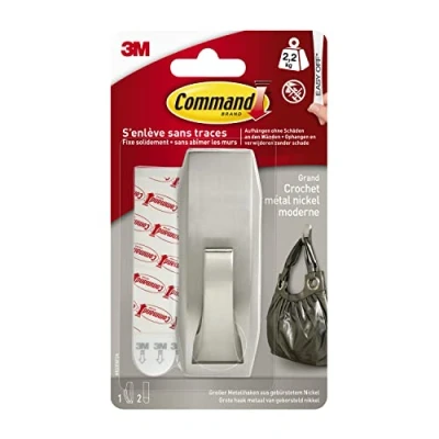 Image of Command MR03 BN Large Brushed Nickel Metal Hook with Modern Reflections