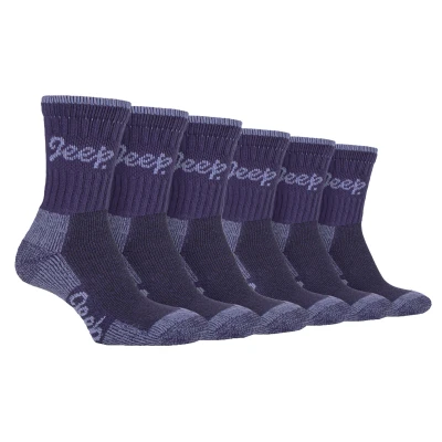 Image of Jeep 6 Pair Multipack Ladies Cotton Breathable Padded Hiking Socks Womens Cushioned Anti Blister Crew Trekking (4 8, Lilac/Purple)