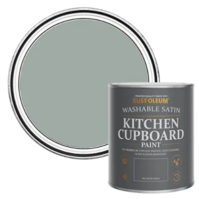 Image of Rust Oleum Grey Scrubbable Kitchen Cupboard Paint in Satin Finish Pitch 750ml