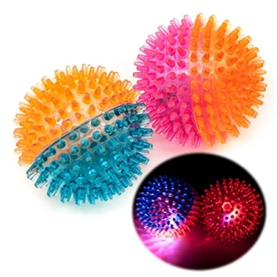 Image of Petopedia 2 X 10cm SQUEAK LIGHT UP Balls for Dog Chew Toys SQUEAKY Toy Cats Flashing Teething Spiky Cat Indoor Interactive Boredom