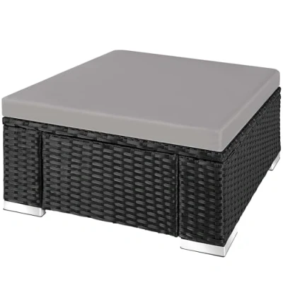 Image of TecTake® Weather Resistant Outdoor Rattan Stool with Removable Cushion, Lounge Stool, Balcony Furniture, Garden Furniture Set, Pouf Addition to Lounge, Armchair or as a Side Table Black/Grey