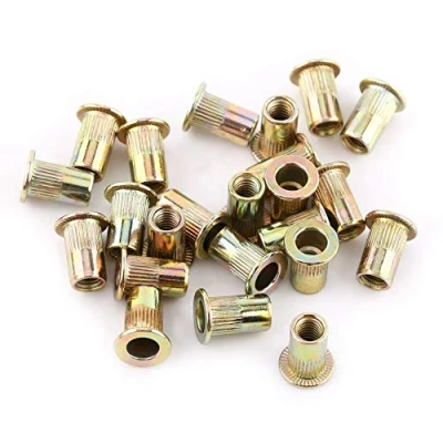 Image of Hilitand M3 M12 Carbon Steel Flat Threaded Rivet Nut, Flange Rivnut, Nutsert Fastener, Repair Tool Accessory Pack of 100/20Pcs (M4/100pcs)