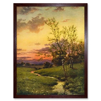 Image of Wee Blue Coo Paintings Landscape Sunset Countryside Tree Art Print Framed Poster Wall Decor 12X16 Inch