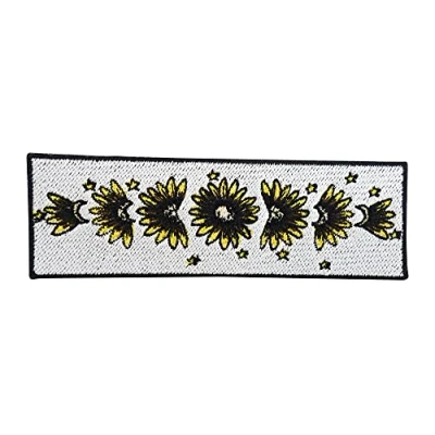 Image of Sunflower Moon Phase Iron On Patch Flower Embroidery Patch, White ironable Sun Badges Finally Home