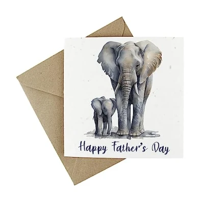 Image of Plantable Fathers Day Card Eco Friendly Wildflower Seed Greeting Happy Father and Baby Elephant