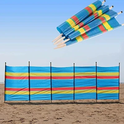 Image of Hut 4 5 6 8 10 Pole Windbreak Wooden Windbreaker Beach Camping Caravan Holiday Sun Screen Shelter Tall Wind Break (8 Poles (5ft High x 15ft Long))