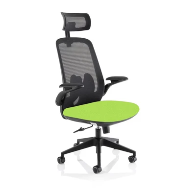 Image of Sigma Executive Fabric Seat Myrrh Green Mesh Chair With Folding Arms