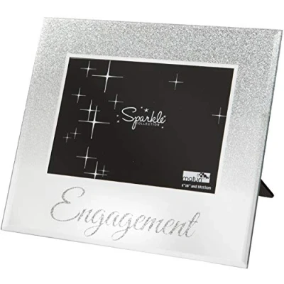 Image of Maturi Silver Glitter Photo Frame, Mirrored 6 x 4 Inch, Engagement Gift
